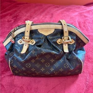 Louis Vuitton Monogram Canvas Brown & Natural Leather Shoulder Bag